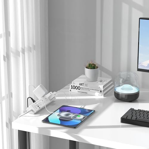 40 W Rapid Charge Desk Clamp Power Strip with 8 AC Outlets & 8 USB Ports – Versatile Surge Protector for Home & Office, Featuring 4 USB-C and 4 USB-A Ports, Secure Edge Mount Design for Tables up to 1.9 Inches, 14 AWG Heavy-Duty Cord for Optimal Performance and Safety