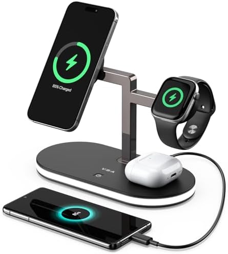 Revolutionary 4-in-1 Magnetic Wireless Charging Station for Apple Devices – Fast, Space-Saving Charger with Touch-Control Night Light for i Phone 12-16 Series, Apple Watch, Air Pods Pro 2/3/4, and More – Enhanced Compatibility & 25% Faster Charging (Black)