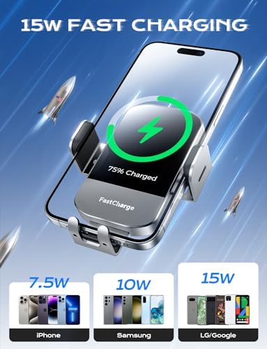 CHGeek 15 W Wireless Car Charger & Auto-Clamping Phone Mount – Fast Qi Charging Solution for i Phone 15/14/13/12/11 Pro Max & Samsung Galaxy S25/S24/S23/S22/S21/S20 – Stylish Pink Design for Modern Drivers – Effortless Device Security & Optimal Viewing Angles