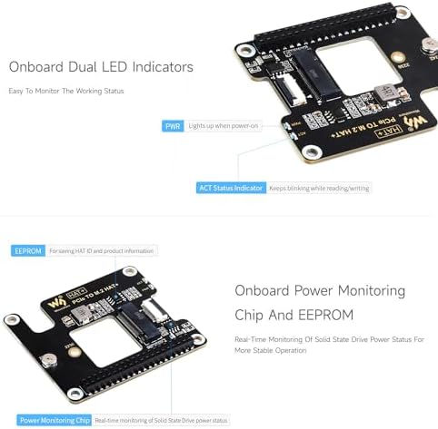 Boost Your Raspberry Pi 5’s Performance with Waveshare PCIe to M.2 Adapter – Unlock High-Speed NVMe SSD Storage and Enhanced Data Transfer, Includes SK-NVME 2242 128 G Solid State Drive for Ultimate Compatibility and Efficiency