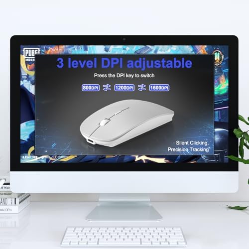 Sleek Silver Bluetooth Wireless Mouse for Mac Book Air & Pro – Ergonomic, Rechargeable, and Silent Tri-Mode Connectivity (2.4 G USB-C/USB-A, Bluetooth 5.2/3.0) for Ultimate Productivity on the Go
