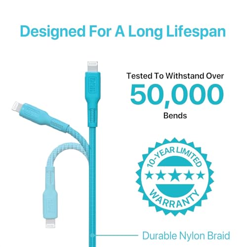 BLACK+DECKER Lightning to USB Charging Cable – Ultra-Fast Charge & Data Sync for All Apple Devices – Durable Braided Construction, Lightweight & Travel-Ready – Versatile Lengths & Color Options, Including Convenient 3 ft Length