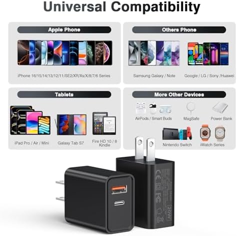 LCGENS 20 W Dual Port USB C Wall Charger Block – 2-Pack Fast Charging Power Adapter for i Phone 11/12/13/14/15/16 Pro Max, i Pad Pro, Samsung Galaxy – Portable and Efficient Charging Solution for Multiple Devices