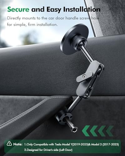 Magnetic Tesla Phone Mount for Model Y & Model 3 – Effortless Door-Install Holder for i Phone 16/15/14/13/12, Enhanced Stability & Compatibility with Mag-Safe Technology, Ideal Tesla Accessories for a Safer Driving Experience