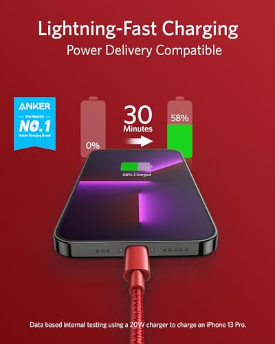 Anker Premium Nylon Braided USB C to Lightning Cable – 6 FT Durable MFi Certified Charger for i Phone 14 and More – Fast Charging & High-Speed Data Transfer Cable for Ultimate Connectivity