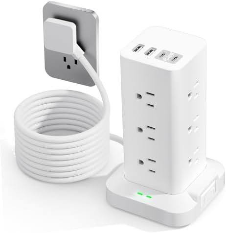 Ultimate Surge Protector Power Strip with 12 AC Outlets and 4 USB Ports, Featuring 6 FT Flat Plug Extension Cord for Maximum Flexibility – 1200 Joules Overload Protection for Home Office and Dorm Room Use – Enhance Device Safety and Charging Speed