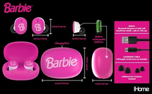 Barbie-Inspired Bluetooth Earbuds for Kids – Ultra-Lightweight Wireless Earbuds with Built-In Microphone & Portable Charging Case | Perfect for School, Travel & Everyday Use – Superior Sound Performance & Universal Device Compatibility