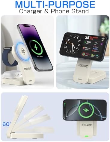 Revolutionize Your Charging Experience with the 2025 Magnetic 3 in 1 Wireless Charger – Sleek Mag-Safe Station for i Phone 16/15/14/13/12, Apple Watch & Air Pods – Fast 18 W Foldable Dock for Ultimate Portability and Efficiency – Stylish White Finish for Modern Aesthetics
