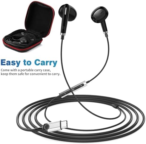 Premium USB C Wired Earbuds for i Phone 16/15 Pro Max, Samsung Galaxy S24+/S23/S22/S21 FE, and Pixel 7/6/5/4 – Hi-Fi Stereo Sound with Built-in Microphone and Volume Control, Ideal for Music and Calls, Durable and Lightweight Design for All-Day Comfort