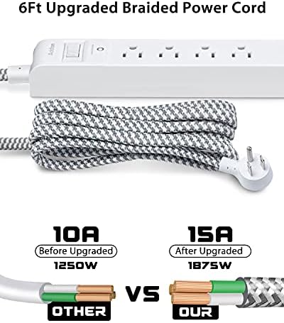 6 Ft Surge Protector Power Strip with 5 AC Outlets & 2 USB-C Ports – Space-Saving Flat Extension Cord for College Dorms & Home Office – Reliable Desktop Charging Station in Sleek White Design – Enhanced Surge Protection for Optimal Device Safety