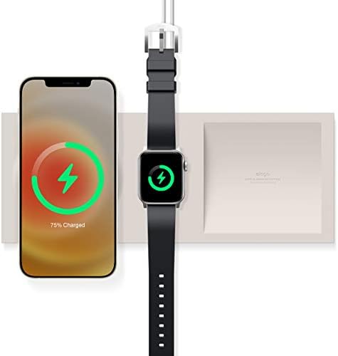 elago Dual Charging Tray for Mag Safe and Apple Watch – Stylish Jean Indigo Organizer for i Phone 16/15/14/13/12 & Air Pods – Compact Desk Solution for Enhanced Cable Management – Customizable Setup Without Charging Cable Included – Premium Quality for Modern Tech Enthusiasts