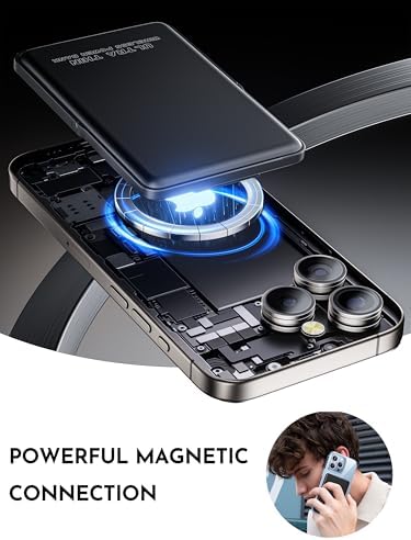 Magnetic Ultra-Slim Wireless Power Bank for i Phone – 5000 m Ah Fast Charging Battery Pack with Integrated Stand – Essential Travel Charger for i Phone 12/13/14/15/16 – Lightweight, Effortless Charging Solution for On-the-Go Users