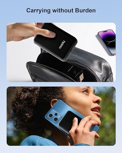 Miady Ultra-Lightweight Mag Safe-Compatible Mini Power Bank – 5000 m Ah Slim Rechargeable Charger with Strong Magnetic Attachment for i Phone 12/13/14/15/16 – Fast USB-C Recharging & Reliable Wireless Charging with Battery Level Indicators for On-the-Go Convenience