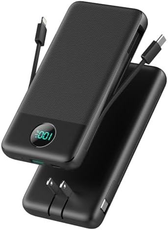 Ultimate USB C Power Bank with Dual Built-in Cables & AC Wall Plug – 13,800 m Ah Fast Charging Powerhouse for i Phone 16/15, Galaxy S23, Tablets – Compact LED Display, Universal Compatibility for On-the-Go Power Solutions
