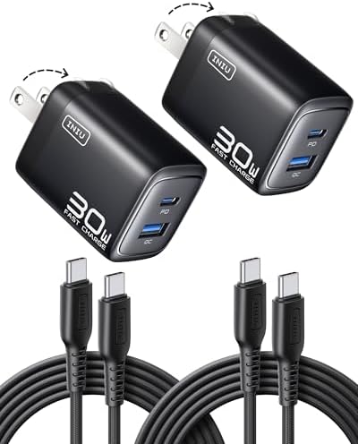 INIU 30 W Dual Port USB C Charger with 5 ft Cable – Fast Charging Block for i Phone 16/15/14/13 Pro Max & Samsung S23/S22 – Compact Foldable Design for Ultimate Portability & Enhanced Device Compatibility