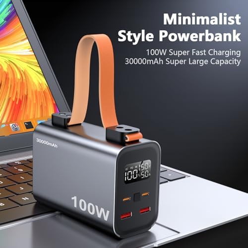 High-Capacity 30,000 m Ah Portable Charger | Sleek Grey Aluminum Alloy Power Bank with Super-Fast Charging Technology | Lightweight External Battery for Travel | Universal Compatibility with Smartphones and Tablets | Durable and Stylish Mobile Charging Solution
