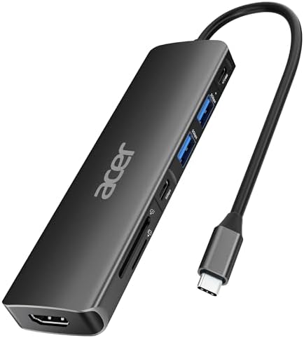 Acer 7-in-1 USB C Hub with 4 K HDMI Splitter – Ultimate Connectivity Solution for Laptops & PCs – Fast 5 Gbps Data Transfer, PD 100 W Charging & SD Card Reader – Transform Your Workspace with Enhanced Performance and Versatility