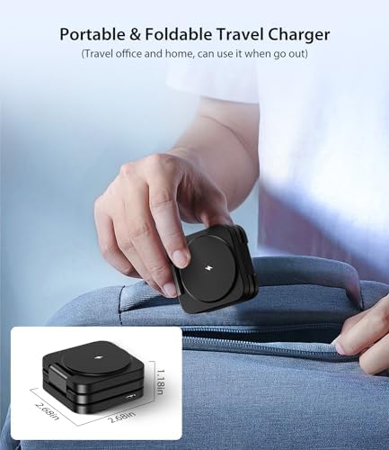 Magnetic 3-in-1 Wireless Charging Station for i Phone 15/14/13/12 Pro Max, Apple Watch 9/8/7/6/5/4/3/2 SE, and Air Pods Pro 3/2 – Fast, Portable, and Stylish Charger for All Your Apple Devices (Black) – Ultimate Charging Convenience with Enhanced Compatibility and Foldable Design