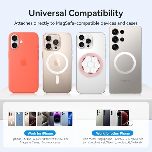 Versatile Magnetic Phone Holder and Multi-Function Stand with Suction Cup and Ring Grip – Perfectly Compatible with i Phone 16/15/14/13/12 Models and Mag Safe Cases (Elegant Black) – Enjoy Hands-Free Viewing and Enhanced Stability