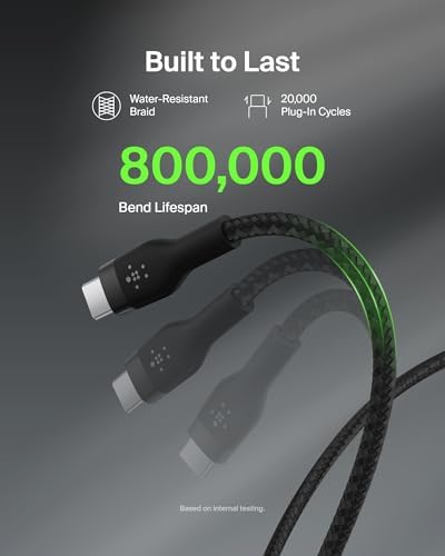 Belkin Boost Charge Flex Silicone USB-A to USB-C Charging Cable (2 M/6.6 ft) – Fast Data Transfer & Durable Design for i Phone 16, Galaxy S25, Pixel 9 & More with Convenient Cable Clip – Tangle-Resistant Flexibility for Ultimate Compatibility and Performance