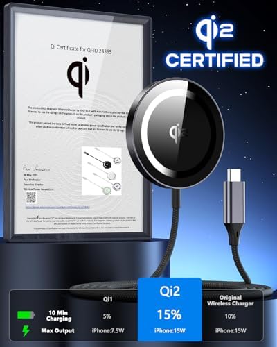 Yootech Qi2 Certified 15 W Mag-Safe Wireless Charging Pad for i Phone 16/15/14/13 Series – Ultra-Fast Magnetic Charger with 4 ft Durable Cable – Seamless Charging Experience with Enhanced Compatibility and Stability