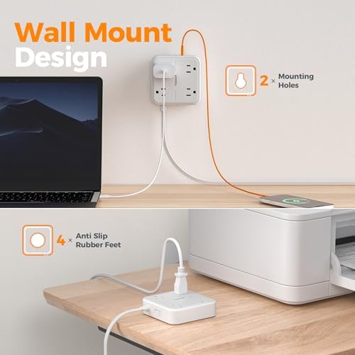 TESSAN Compact Flat Plug Surge Protector Power Strip with 4 AC Outlets and 3 Fast-Charging USB Ports – 5 ft Extension Cord for Office, Dorm, and Travel – 900 J Surge Protection for Enhanced Device Safety and Clutter-Free Organization