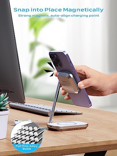 Elevate Your Charging Game with the Premium 2-in-1 Mag Safe Charger Stand – Swift 20 W Wireless Power Solution for i Phone 15/14/13/12 & Air Pods 3/Pro/2 – Robust Zinc Alloy Design with Foldable Portability for Effortless Device Alignment – Perfect for Organized, Tangle-Free Charging Spaces