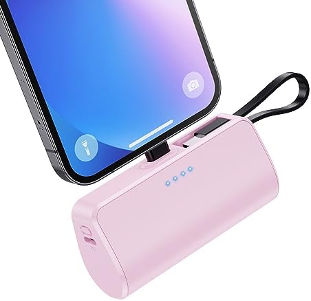 Ultra-Compact 5200 m Ah Power Bank with Built-in USB-C Cable – High-Speed Mini Charger for i Phone 15/14/13/12/XR/8/7/6 & Android Devices – Perfect On-the-Go Backup Solution for Busy Lifestyles with LED Battery Indicator and Enhanced Compatibility