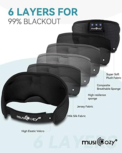 Transform Your Sleep Experience with the MUSICOZY Bluetooth Sleep Mask – Premium Wireless Eye Cover Featuring Built-In Earbuds for Ultimate Comfort, Perfect for Side Sleepers, Office Relaxation, and Travel – Advanced Bluetooth 5.4 Connectivity for Effortless Pairing and High-Quality Sound, Ideal Tech Gift for Anyone Seeking Restful Slumber.