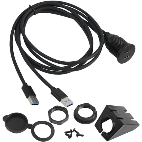 PENGLIN USB 3.0 to Type C Flush Mount Dual Port Extension Cable – Versatile 1 M Vehicle Adapter for Seamless Data Transfer and Charging in Cars, Boats, and Motorcycles – High-Speed USB-A Male to USB-C Female Connector for Enhanced Accessibility