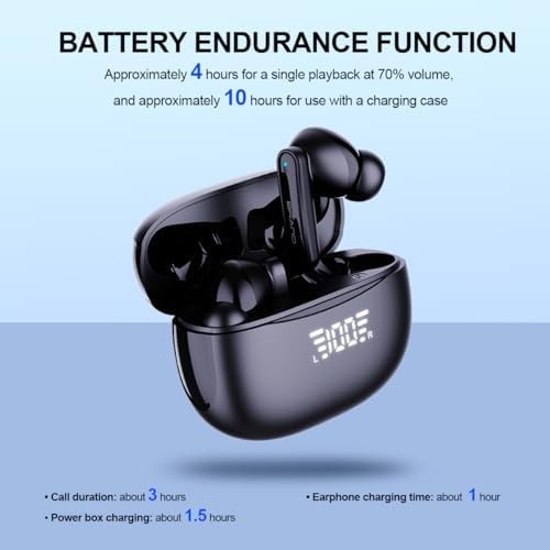Premium IPX7 Waterproof Wireless Bluetooth Earbuds – 45 Hours of Deep Bass Noise Cancelling Sound for Active Lifestyles, Secure Fit for Running and Gym Use, Quick USB-C Charging, Built-in Hands-Free Mic for Clear Calls (Black) – Durable Audio Excellence for Everyday Adventures