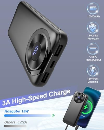 High-Capacity 10000 m Ah USB-C Power Bank with 22.5 W Fast Charging – Travel-Ready Portable Charger Featuring Built-in Cables, Triple Output Ports & HD LED Display for Efficient Device Charging on the Go
