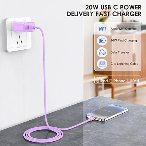 Ultra-Fast 20 W i Phone Charger with 10 ft USB C to Lightning Cable – Stylish Pink Fast Charging Block for i Phone 14 Pro Max, 13, 12, 11, XS, SE, i Pads & Air Pods – Unmatched Compatibility & Durability for On-the-Go Power
