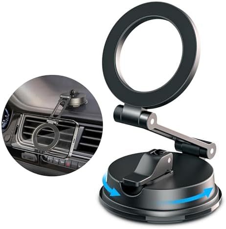 Crea Dream Premium Magnetic Car Phone Holder – Ultra-Stable Suction Cup Mount for i Phone 16, 15, 14, 13, 12 Series & Mag Safe Cases – Effortless 360-Degree Rotation for Safe Hands-Free Driving – Dashboard, Windshield & Vent Compatible – Stylish & Functional Automotive Accessory