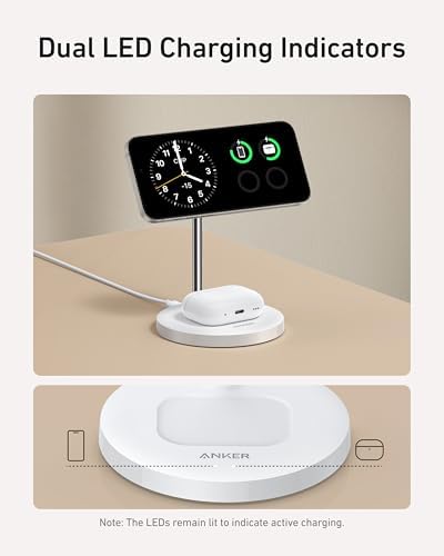 Anker Mag Safe 2-in-1 Charging Station for i Phone 16 and Air Pods Pro – Qi2 Certified 15 W Max Wireless Charger Stand in Sleek Black – Fast Charging Compatibility for i Phone 12/13/14/15 – Effortless Magnetic Alignment for Ultimate Convenience and Style