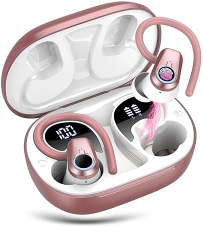Poounur Bluetooth 5.3 Wireless Sport Earbuds – 50 Hours Playtime, IP7 Waterproof, Noise-Cancelling Headphones with Earhooks and Dual LED Display for Ultimate Comfort and Sound Quality – Perfect for Active Lifestyles and Outdoor Adventures