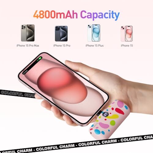 Compact i WALK 4,800 m Ah Portable Charger – High-Speed 18 W PD Power Bank with Built-in USB-C for Seamless Charging of i Phone 15/16/Pro/Max & Samsung Galaxy S25/S24/S23 – Ideal Travel Companion for On-the-Go Power Solutions