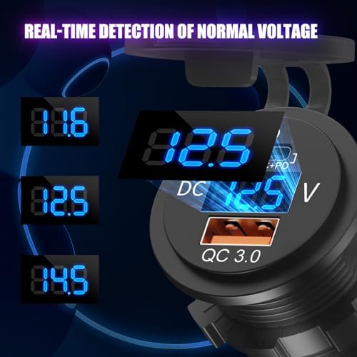 48 W 12 V USB-C Car Charger Socket – Waterproof PD 30 W & QC 18 W Dual USB Ports with LED Voltmeter for Boats, Trucks, RVs, and Golf Carts – Fast Charging & Enhanced Durability for On-the-Go Power Needs