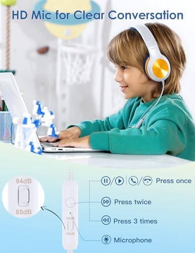 Premium Kids Over-Ear Headphones with Built-In Microphone – Safe Volume Control, Lightweight Dark Green Design for Online Learning & Travel, HD Sound Quality, Collaborative Audio Sharing Feature for Enhanced Learning Experiences