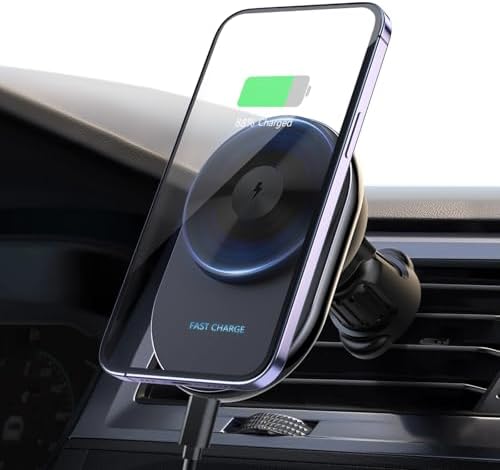 Magsafe Charger Car Mount ，15W【Cooling Fan】 Car Vent Phone Mount ，Magnetic Wireless Car Charger for iPhone 16 Pro Max/16/15/14/13/12, Black – Enhanced Compatibility and Speed