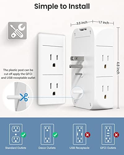 Revolutionary Wall Outlet Extender with Integrated Shelf & Adjustable Night Light – 5 USB Ports Including Rapid USB-C Charging, Surge Protection, and Compact Design for Enhanced Organization and Efficiency