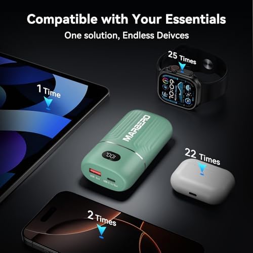 MARBERO Ultra-Lightweight 10,000 m Ah Fast Charging Power Bank – Compact USB-C Charger with 18 W Output for i Phone, i Pad, Samsung Galaxy & Google Devices – Essential Travel Companion with Advanced Safety Features for On-the-Go Power Management