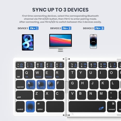 Ultimate Portable Bluetooth Keyboard with Touchpad – Foldable Full-Size Wireless Keyboard for Windows, Android & Mac – Sync 3 Devices, Premium PU Leather Design for Travel & Home Use