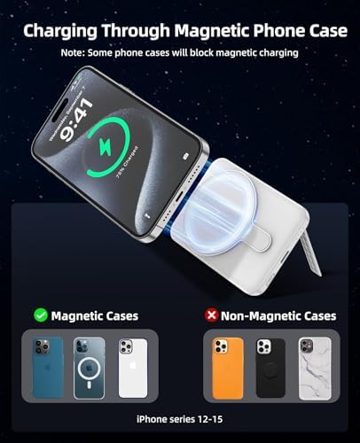 Magnetic 10,000 m Ah Wireless Power Bank – Fast Charging Mini Portable Charger with LED Display & Type-C Cable for Mag Safe i Phone 12/13/14/15 – Ultimate On-the-Go Charging Solution in Sleek Black Finish