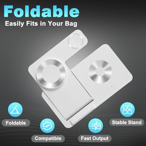 Ultimate 3-in-1 Magnetic Charging Station: Fast Charging Dock for i Phone 12-16, Apple Watch & Air Pods Pro – Foldable Design for On-the-Go Convenience and Enhanced Compatibility (White)