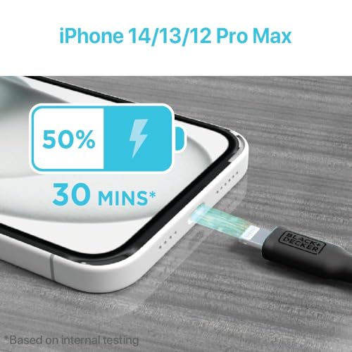BLACK+DECKER Lightning to USB Charging Cable – Ultra-Fast Charge & Data Sync for All Apple Devices – Durable Braided Construction, Lightweight & Travel-Ready – Versatile Lengths & Color Options, Including Convenient 3 ft Length