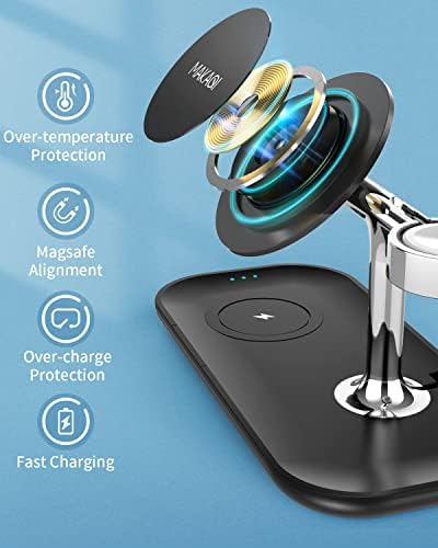 Revolutionary 3-in-1 Magnetic Wireless Charger for i Phone 16/15/14/13/12 – MAKAQI Fast Charging Dock for Apple Watch & Air Pods with Premium Safety Features and Sleek Aesthetic – Your Ultimate Clutter-Free Charging Solution