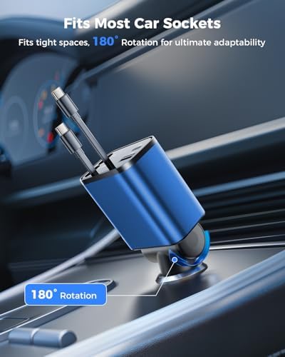 2025 SUPERONE 69 W Retractable Car Charger – Fast Charging Dual-Port Accessory for i Phone 16/15/14/13/12 & Samsung Devices, Tangle-Free Design, Ideal Gift for Men & Women, Essential Car Travel Companion