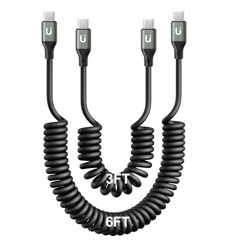 USBC to USBC Cable for Car, 3FT Coiled USB Type C Charge Cable Fast Charging, 2Pack Short USB-C Cable Compatible with iPhone 16/15/Samsung Galaxy S20 S10 S9 S8 Plus Note 10 9 8 and More USB C Devices – Enhanced Compatibility and Speed