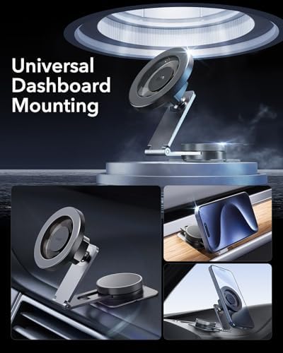 ESR Magnetic Dashboard Phone Holder for Car – Ultimate Mag Safe Mount for i Phone 12-16 & Samsung Devices – Secure Windshield Vacuum Grip with 2 Metal Rings – Sleek, Hands-Free Access for GPS & Calls – Essential Car Accessory for Safe Driving